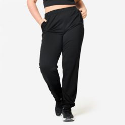 Spodnie fitness damskie Domyos. Czarne spodnie dresowe DOMYOS, s, bez wzorów, z dresówki, na fitness i siłownię. Za 44.99 zł.