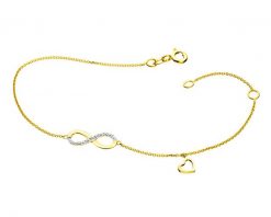 Bransoletka z żółtego złota z diamentami - nieskończoność, serce - 0,01 ct - próba 375. Żółte bransoletki Apart, z diamentem, złote. Za 959.00 zł.