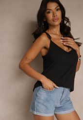 Czarny Top z Bawełną i Modalem z Wiązaniem przy Ramiączkach Lileria. Czarne topy Renee, l, bez wzorów, z bawełny, bez kołnierzyka, bez ramiączek. Za 39.99 zł.
