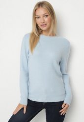 Niebieski Sweter z Wełną w Klasycznym Stylu Firrive. Niebieskie swetry Born2be, bez wzorów, z jeansu, bez ramiączek. Za 59.99 zł.