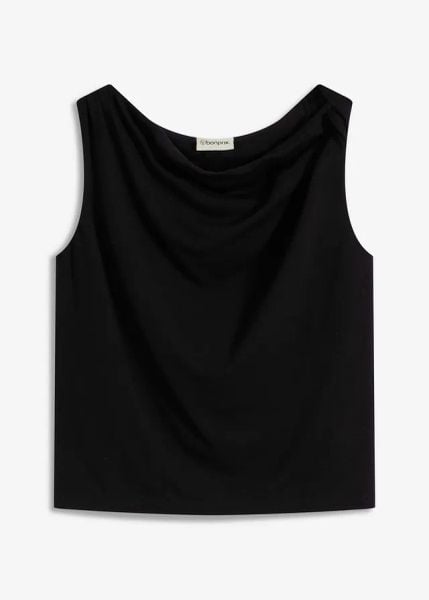 Top z przewiązaniem. Czarne topy bonprix, bez wzorów, bez kołnierzyka, bez ramiączek. Za 24.99 zł.