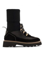 Badura Botki STARK-06W4-023 Czarny. Czarne botki Badura, bez wzorów, z materiału, bez obcasa, na płaskiej podeszwie, bez zapięcia. Za 379.99 zł.