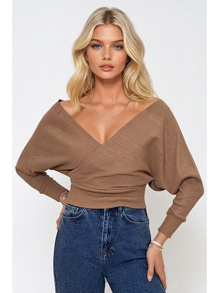 Trendyol Bluzka w kolorze jasnobrązowym rozmiar: S. Brązowe bluzki Trendyol, s, bez wzorów, z bawełny, bez kołnierzyka, bez ramiączek. Za 52.67 zł.