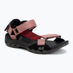 Sandały damskie Jack Wolfskin Ridge. Czerwone sandały Jack Wolfskin, bez wzorów, z gumy, bez obcasa, bez zapięcia. Za 349.99 zł.