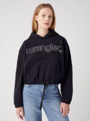 WRANGLER DAMSKA BLUZA Z KAPTUREM WRANGLER DRAWHEM HOODIE BLACK 112342761. Czarne bluzy sportowe Wrangler, m, bez wzorów, z kapturem. Za 189.99 zł.