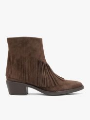 Brązowe botki z frędzlami. Brązowe botki Ryłko, bez wzorów, ze skóry, za kostkę, bez obcasa, na obcasie, bez zapięcia. Za 479.99 zł.