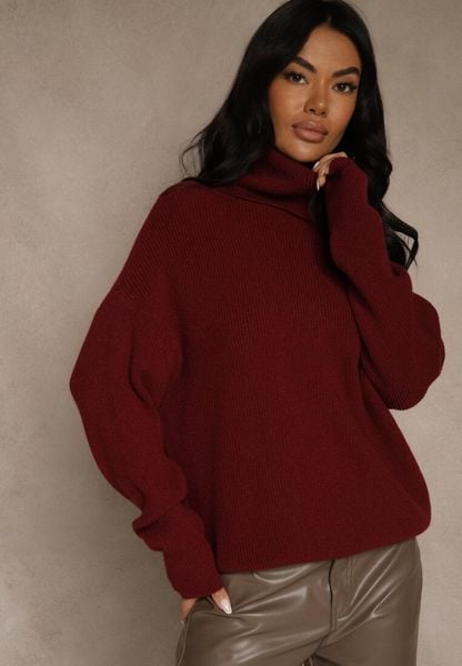 Bordowy Golf z Domieszką Wiskozy i Kaszmiru Azivara. Czerwone golfy Renee, l, z aplikacjami, z jeansu, bez ramiączek. Za 129.99 zł.