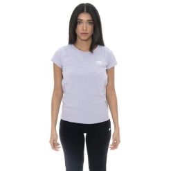 Koszulka z bawełna na trening na czas wolny. Fioletowe bluzki LEONE 1947 APPAREL, bez wzorów, z bawełny, sportowe, bez kołnierzyka, bez ramiączek. W wyprzedaży za 62.12 zł.