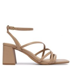 Sandały Aldo. Brązowe sandały Aldo, bez wzorów, bez obcasa, na słupku, bez zapięcia. Za 359.99 zł.