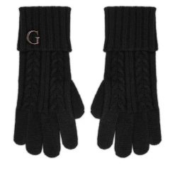 Rękawiczki Damskie Guess. Czarne rękawiczki Guess, z aplikacjami, z dzianiny. Za 199.99 zł.