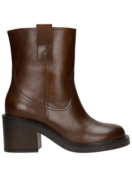 Wojas Skórzane botki w kolorze brązowym rozmiar: 40. Brązowe botki Wojas, bez wzorów, z okrągłym noskiem, bez obcasa, bez zapięcia. Za 407.53 zł.