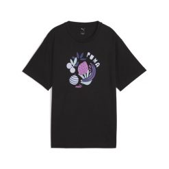 Damska koszulka GRAPHICS Relaxed Fruity PUMA Black. Czarne koszulki sportowe Puma, bez wzorów, z gumy, bez ramiączek. W wyprzedaży za 74.00 zł.
