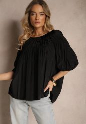 Czarna Bluzka z Wiskozą o Fasonie Oversize z Gumkami w Ramionach Alirona. Czarne bluzki Renee, bez wzorów, z wiskozy, eleganckie, bez kołnierzyka, bez ramiączek. W wyprzedaży za 45.49 zł.