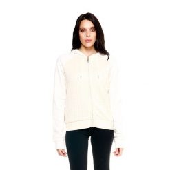 Leone 1947 Damen Winter-Bluza aus geflochtenem Stoff,Kapuze,Reißverschluss. Białe bluzy LEONE 1947 APPAREL, bez wzorów, z poliesteru, bez kaptura. W wyprzedaży za 176.82 zł.