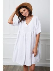 Fleur de Lin Lniana sukienka "Etsy" w kolorze białym rozmiar: XL. Białe sukienki Fleur de Lin, xl, bez wzorów, ze lnu, bez kołnierzyka, bez ramiączek, mini. Za 202.50 zł.