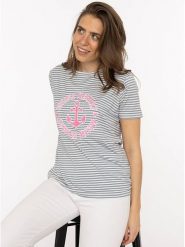 Zwillingsherz Koszulka w kolorze szaro-białym rozmiar: S. Białe bluzki Zwillingsherz, s, bez wzorów, z wiskozy, bez kołnierzyka, bez ramiączek. Za 104.39 zł.