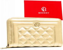 Portfel pikowany Rovicky R-PRK-03-HRH złoty. Żółte portfele ROVICKY, bez wzorów, ze skóry ekologicznej. Za 45.00 zł.