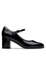 Clarks Półbuty Freva 55 Strap 26181337 Czarny. Czarne czółenka Clarks, bez wzorów, z lakierowanej skóry, bez obcasa, na obcasie, bez zapięcia. Za 289.99 zł.