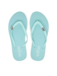 Guess Japonki E6GZ14 BB00F Turkusowy. Niebieskie klapki Guess, z aplikacjami, z syntetyku, bez obcasa. Za 179.99 zł.