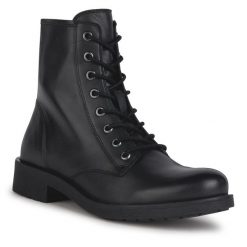 Botki Geox. Czarne botki Geox, bez wzorów, bez obcasa, na płaskiej podeszwie, bez zapięcia. Za 519.99 zł.