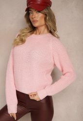 Jasnoróżowy Krótki Sweter o Klasycznym Kroju Zinrethia. Czerwone swetry Renee, l, bez wzorów, z bawełny, bez ramiączek. Za 59.99 zł.