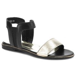 Złote Sandały Karino Wygodne Skórzane Buty. Czarne sandały Karino, bez wzorów, ze skóry, eleganckie, bez obcasa, na płaskiej podeszwie, bez zapięcia. Za 169.00 zł.