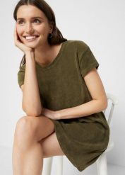 Sukienka T-shirtowa z frotte. Zielone sukienki bonprix, bez wzorów, bez kołnierzyka, bez ramiączek, mini. Za 84.99 zł.