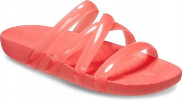 Klapki Dla Dorosłych Crocs Crocs Splash Glossy Strappy. Czerwone klapki Crocs, bez wzorów, z materiału, bez obcasa. Za 119.99 zł.