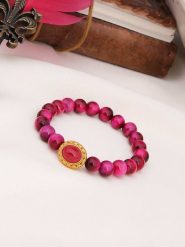 Pierres de Jade Pozłacana bransoletka z tygrysim okiem rozmiar: onesize. Różowe bransoletki Pierres de Jade, pozłacane. Za 43.99 zł.