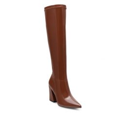 Kozaki Nine West. Brązowe kozaki Nine West, bez obcasa, na słupku, bez zapięcia. Za 329.99 zł.