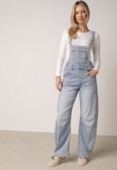 Niebieskie Jeansy Ogrodniczki z Bawełną o Kroju Balloon Rivaras. Niebieskie jeansy Born2be, l, bez wzorów, z podwyższonym stanem. Za 159.99 zł.