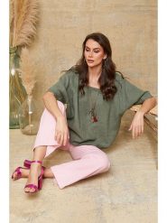 Fleur de Lin Lniana koszulka "Calane" w kolorze khaki rozmiar: XXL. Brązowe bluzki Fleur de Lin, xxl, bez wzorów, ze lnu, bez kołnierzyka, bez ramiączek. Za 176.91 zł.