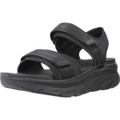 Sandały SKECHERS DLUX WALKER ADORE Czarny. Czarne sandały Skechers, bez wzorów, z tkaniny, bez obcasa, bez zapięcia. Za 233.99 zł.