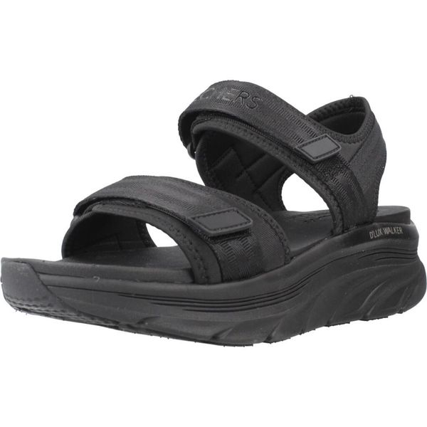 Sandały SKECHERS DLUX WALKER ADORE Czarny. Czarne sandały Skechers, bez wzorów, z tkaniny, bez obcasa, bez zapięcia. Za 266.99 zł.