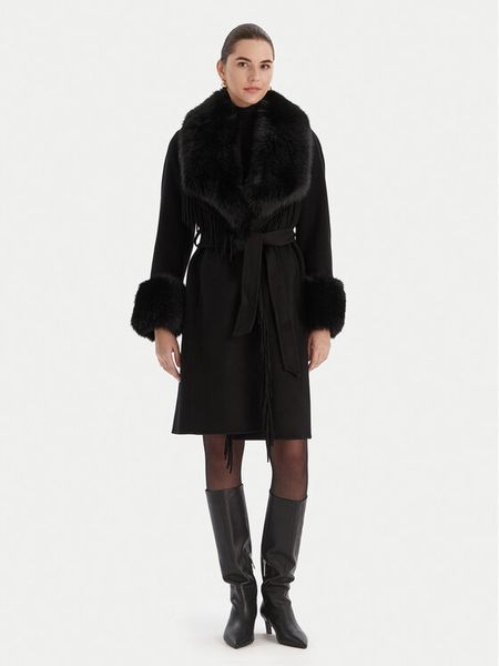 MARCIANO by GUESS Płaszcz wełniany 5BGL46 7125A Czarny Regular Fit. Czarne płaszcze MARCIANO by GUESS, na zimę, z aplikacjami, z wełny, bez kaptura. Za 1,259.00 zł.