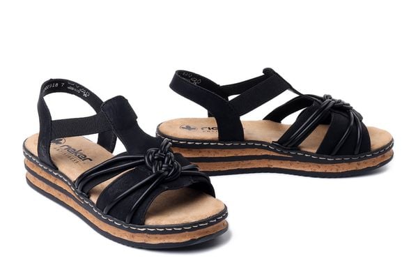 RIEKER 62969-00 black, sandały damskie. Czarne sandały Rieker, bez wzorów, bez obcasa, bez zapięcia. Za 223.93 zł.