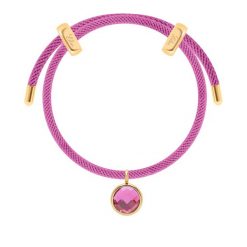 Bransoletka Liana, pozłacana w kolorze fuksjowym z zawieszką z różowym kryształem. Czerwone bransoletki Lilou, pozłacane. Za 248.00 zł.