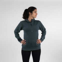Bluza do biegania damska Kiprun Run 500 Warm ocieplana. Zielone bluzy KIPRUN, l, bez wzorów, z bawełny, bez kaptura. Za 159.99 zł.