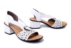 RIEKER 64677-80 white, sandały damskie. Białe sandały Rieker, bez wzorów, z gumy, bez obcasa, na obcasie, bez zapięcia. Za 299.90 zł.