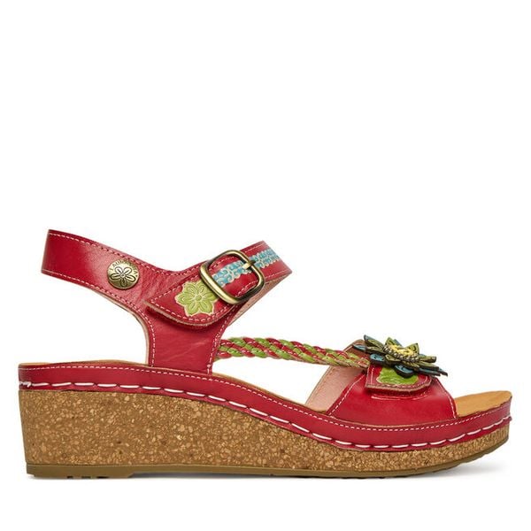 Sandały Laura Vita. Czerwone sandały Laura Vita, bez wzorów, bez obcasa, na koturnie, bez zapięcia. Za 346.99 zł.