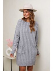 Soft Cashmere Sukienka dzianinowa w kolorze szarym rozmiar: 38/40. Szare sukienki Soft Cashmere, na co dzień, bez wzorów, z dzianiny, klasyczne, bez kołnierzyka, bez ramiączek, mini, proste. Za 136.45 zł.