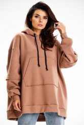 Bluza damska oversize z kapturem bawełna premium beżowa. Brązowe bluzy Infinite You, l, z aplikacjami, z bawełny, z kapturem. Za 299.00 zł.