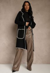 Czarny Kardigan z Haftowaną Lamówką Tuscele. Czarne kardigany Renee, s, bez wzorów, z jeansu. Za 129.99 zł.