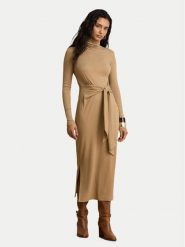 LAUREN RALPH LAUREN Sukienka dzianinowa 200980028500 Beżowy ciemny Slim Fit. Brązowe sukienki Lauren Ralph Lauren, s, bez wzorów, z bawełny, bez kołnierzyka, bez ramiączek. Za 949.99 zł.