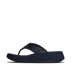 Klapki między palcami damskie FitFlop F-Mode. Niebieskie klapki FIT FLOP, bez wzorów, z materiału, bez obcasa. Za 592.00 zł.