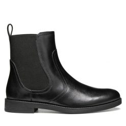 Sztyblety Geox. Czarne botki Geox, bez wzorów, bez obcasa, na płaskiej podeszwie, bez zapięcia. Za 549.99 zł.