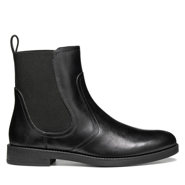 Sztyblety Geox. Czarne botki Geox, bez wzorów, bez obcasa, na płaskiej podeszwie, bez zapięcia. Za 549.99 zł.