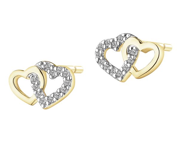Kolczyki z żółtego złota z diamentami - serca - 0,05 ct - próba 375. Żółte kolczyki Apart, z diamentem, złote. Za 999.00 zł.