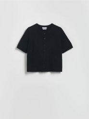 Wełniany kardigan - czarny. Czarne kardigany Reserved, l, bez wzorów, z dzianiny. Za 149.99 zł.