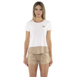 Koszulka z bawełna na co dzień na siłownię. Białe bluzki LEONE 1947 APPAREL, bez wzorów, z bawełny, sportowe, bez kołnierzyka, bez ramiączek. W wyprzedaży za 79.36 zł.